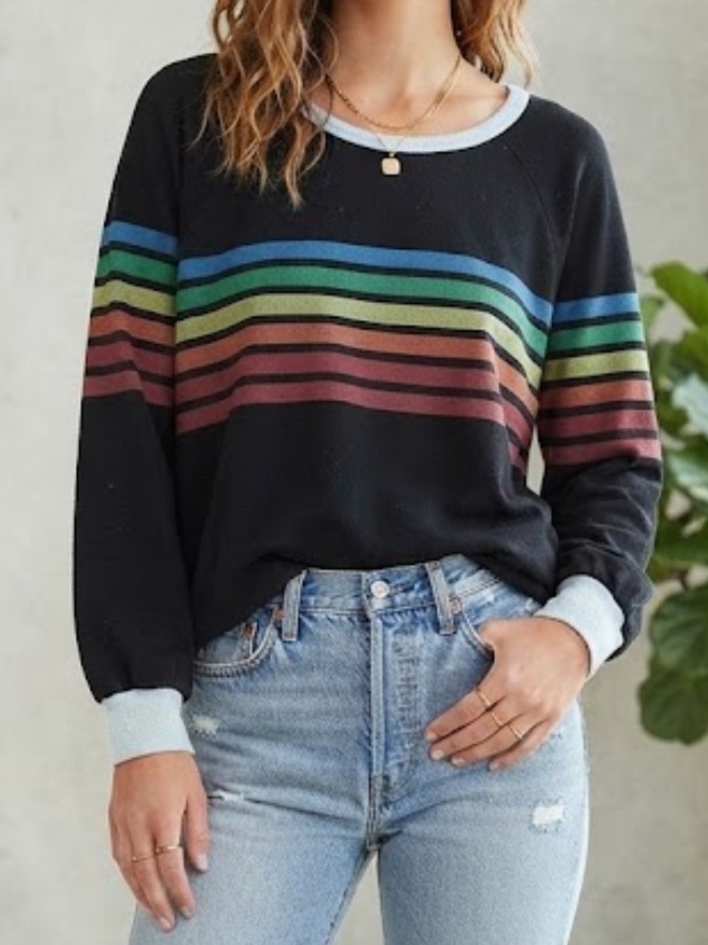 FANTASTIC FAWN Oversized Rainbow Stripe Pullover Sweater Small